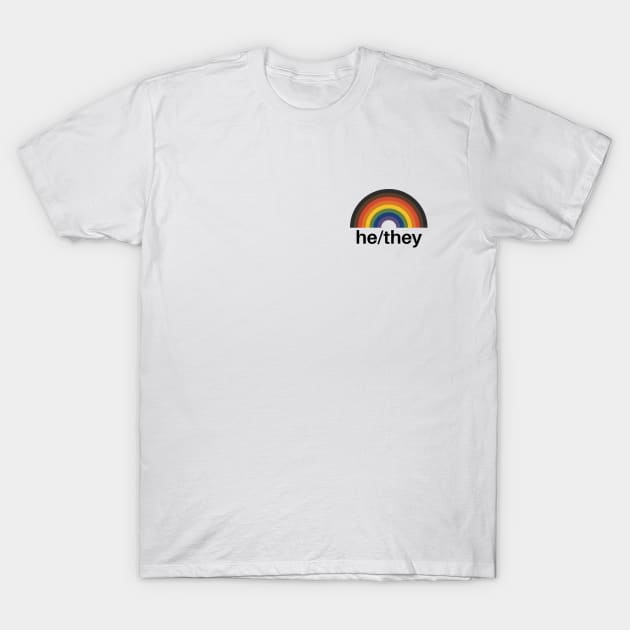 He/They Pronouns Rainbow T-Shirt by lavenderhearts